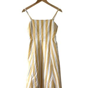 GAP linen Yellow and White Striped Midi Dress